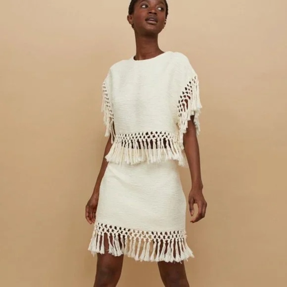 H&M Cream Tasseled Top